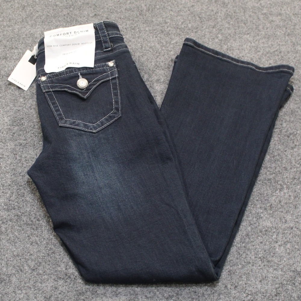 Fire & Rain Dark Wash Bootcut Jeans Low Rise Comfort Denim Size 11 Inseam 31 NWT